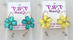 2 paia Orecchini Grande Cerchio Fiori cristalli da Donna Ele