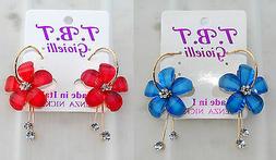 2 paia Orecchini Grande Cerchio Fiori cristalli da Donna Ele
