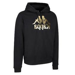 Kappa 222 Esmio Autentico Nero Oro Lucido Logo Felpa UOMO Pu