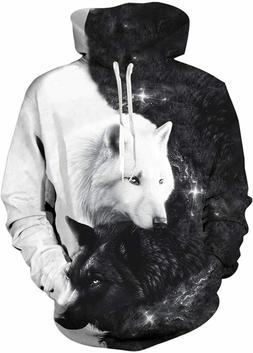 Con Cappuccio Pullover Stampa 3d S, Wolf-3