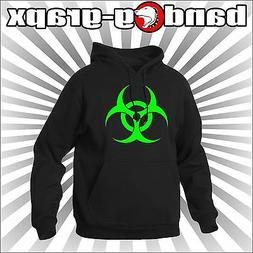 BIOHAZARD FELPA CAPPUCCIO NERO FLUO ROCK METAL TRASH RAVE PA