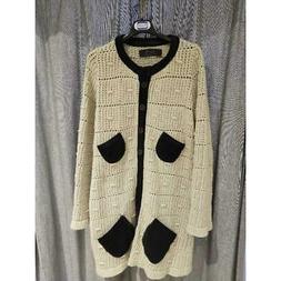 CARDIGAN DONNA LUNGO LANA BEIGE NERO KRISTINA TI - 