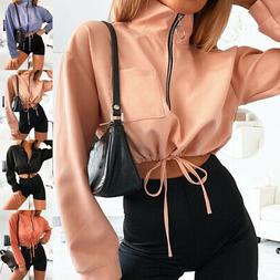 Casual Felpa Pullover Top Felpa con Cappuccio Zip Corto Stre