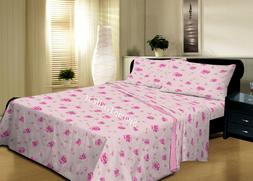 Completo Lenzuola Flanella Felpate Disegno Rose 100% Cotone 