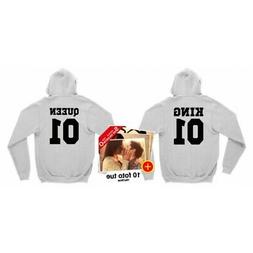 COPPIA FELPA CAPPUCCIO KING E QUEEN NUMERI IDEA REGALO SAN V