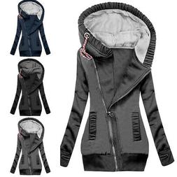 Da Donna con Cappuccio Felpa Manica Lunga Cappotto Cerniera 