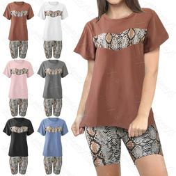 Donna 2-PC T-Shirt Ciclismo Pantaloncini Serpente Stampa Abi