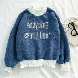 Donna Bambina Carino Felpa in Pile Maglione Pullover Top Kaw