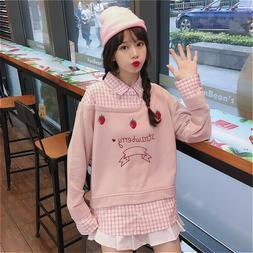 Donna Bambina Carino Pullover Ricamato Patchwork Felpa Giapp