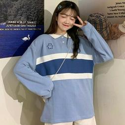 Donna Bambina Polo Felpa Maglia Pullover Carino Orso Kawaii 