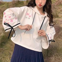 Donna Bambina Ricamato Felpa Sciolto Pullover Giapponese con