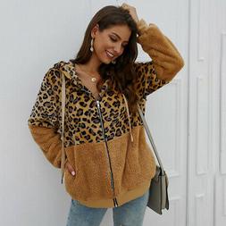 Donna Felpa Cappotto Leopardato da Inverno Autunno Sciolto M