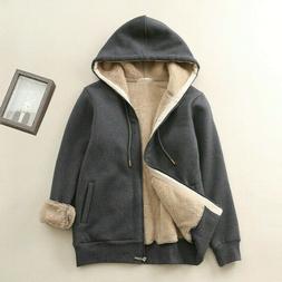 Donna Felpa Pile Cappuccio Cerniera Intera Spesso Giacca Man