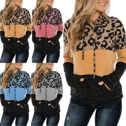 Donna Inverno Felpa con Cappuccio Leopardato Donna Maglione 