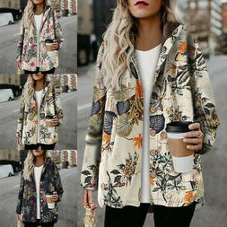 Donna Floreale Inverno Caldo Pile Giacca Felpa con Cappuccio