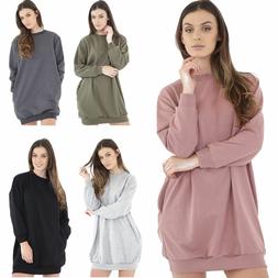 Donna Largo Tasche Oversize Girocollo Casual Felpa Vestito G