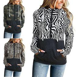 Donna Leopardo Felpa con Cappuccio Manica Lunga Casual Sciol