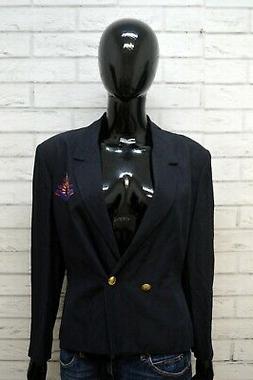 BYBLOS Donna M Giacca Blu in Lino Cappotto Vintage Doppiopet