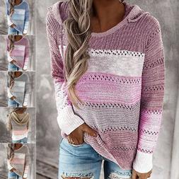 Donna Manica Lunga Patchwork Pullover Larga con Cappuccio Fe