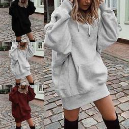 Donna Inverno Manica Lunga con Cappuccio Pullover Mini Abito