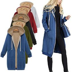 Donna Manica Lunga Zip Up Felpa con Cappuccio Giacca Cardiga