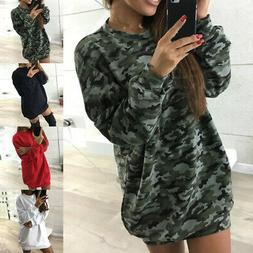 Donna Oversize Maglione Felpa Pullover Mini Abito Invernale 