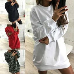 Donna Oversize Maglione Felpa Pullover Mini Abito Invernale 