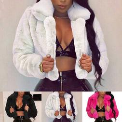 Donna Slim Pelliccia Finta Soffice Cappotto Felpa Bomber Gia