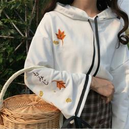 Donna Ragazza Ricamato Felpa Sciolto Pullover Giapponese con