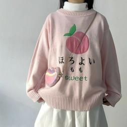 Donna Ricamato Maglione Pullover Carino Kawaii Stile Giappon