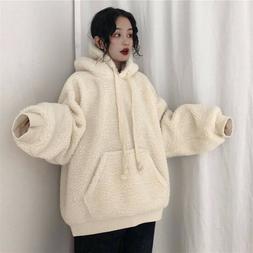 Donna Simil Cappotto IN Pile Bianco Maglione Felpa con Cappu