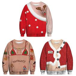 Donna Uomo Maglione Natalizio Natale Felpa Pullover Top 3D S