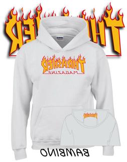 Felpa Bambino Hoddie Thrasher stampa fiamme Cappuccio Skate 