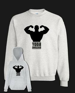 Felpa BODY BUILDING palestra pesi grigia con e senza cappucc