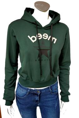 Felpa cappuccio Donna Verde Logo Meed corta Crop novit&agrave; pes
