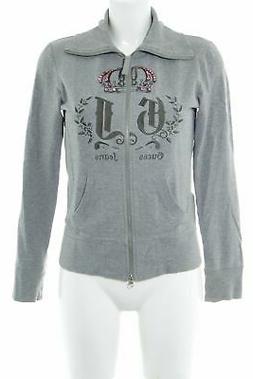 GUESS JEANS Felpa con cappuccio grigio chiaro-rosa Stampa a 