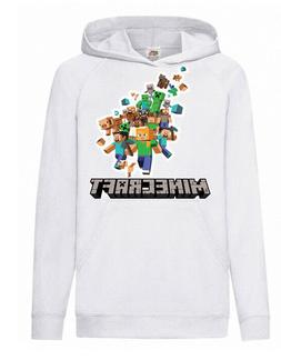 Felpa con cappuccio Mincraft bianca per bambini e ragazzi