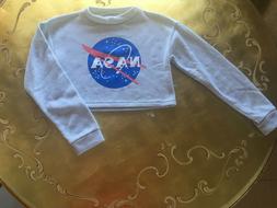 felpa corta donna ragazza felpa NASA grigio chiaro cotone ca