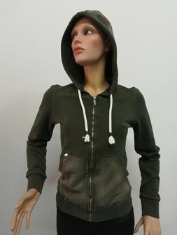 Felpa da donna casual con zip e cappuccio Made in Italy verd