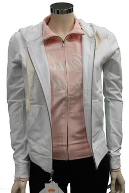 Felpa da donna rosa bianco Em-club con cappuccio manica lung