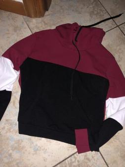 Felpa Donna Blocchi Di Colore Corta Con Cappuccio Taglia Uni