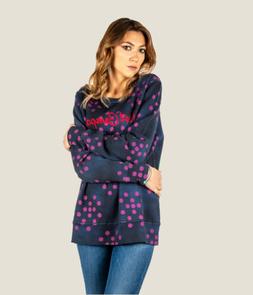 FELPA DONNA BEST COMPANY BLU COTONE GIROCOLLO  CON FANTASIA 
