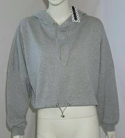 felpa donna con cappuccio leggera cotone grigio chiaro NOISY