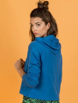 Felpa donna cropped con cappuccio laccio cotone oversize cor