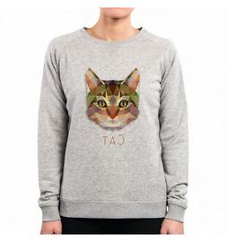 FELPA DONNA GRAPHIC ANIMAL POLYGONAL STREETWEAR GATTO CAT VI