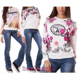 Felpa donna maglia maniche lunghe varie fantasie fiori scrit