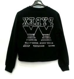 Pyrex felpa donna ,nera girocollo ,corta ,logo in strass  ar