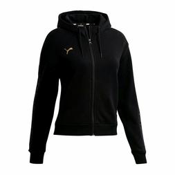 felpa donna puma nera in cotone felpato con cappuccio zip in