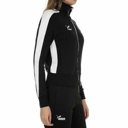 felpa donna Puma nero bianco zip intera e tasche a filo con 