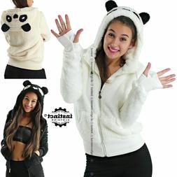 Felpa Donna Panda con Orecchie Orso Gatto cappuccio giacca c